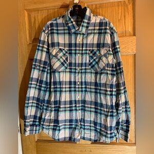 Mossimo Men’s LS Pearl Snap Shirt Blue Aqua White Plaid XL Athletic Fit Western